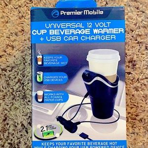 Black universal 12 Volt cup warmer w/usb charger